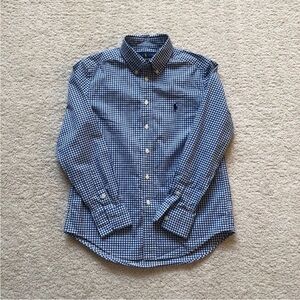 Ralph Lauren Navy and White Gingham Button-Down Boys Shirt
